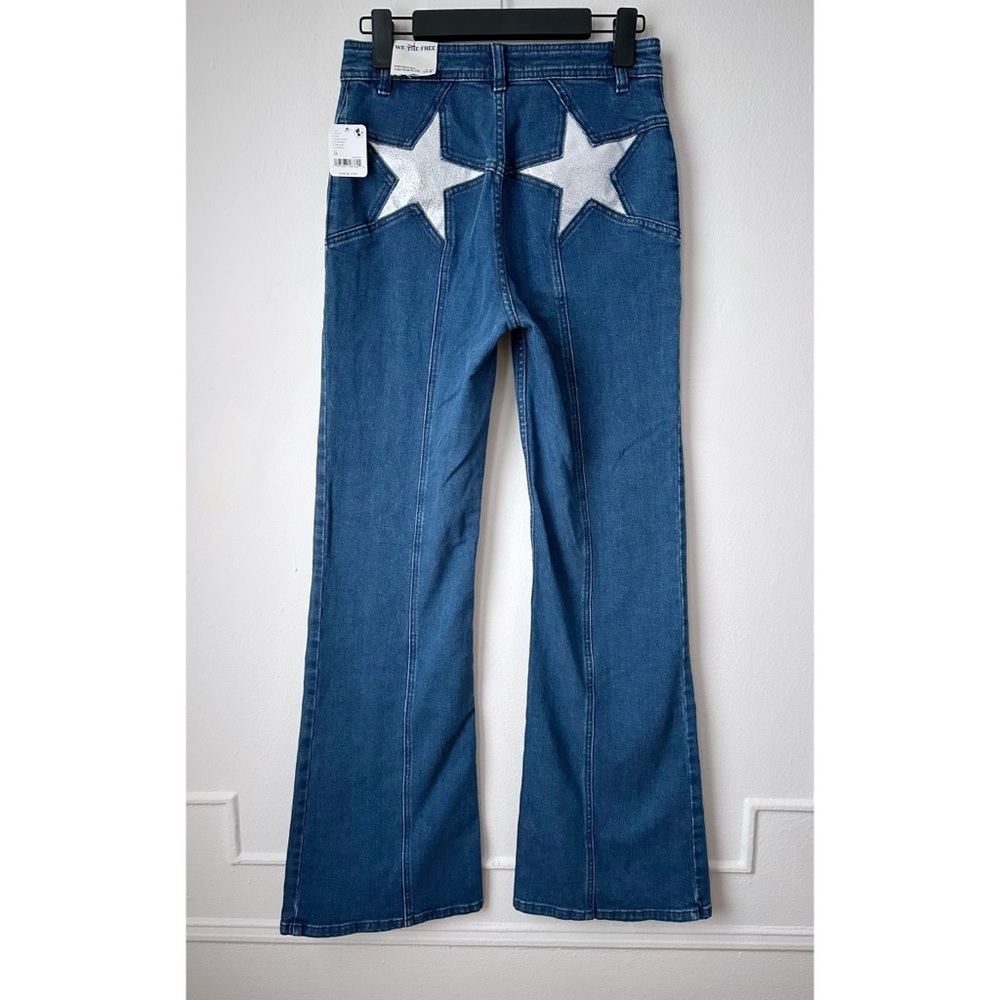 Free People Blue Denim Jeans with White Star Back Patches